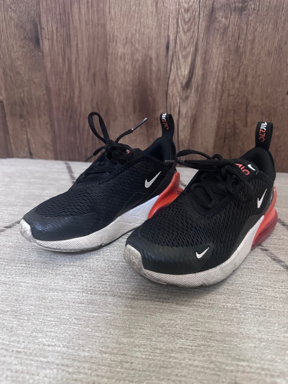 Youth Size 12c Black and Orange Nike Air Max 270